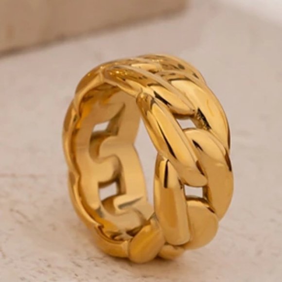 Jewelry - NEW 18K Gold Plated Textured Chain Link Ring